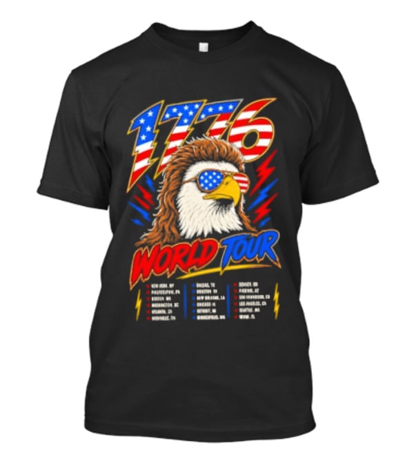 1776 World Tour Bald Eagle Mullet USA Flag Sunglasses T-Shirt