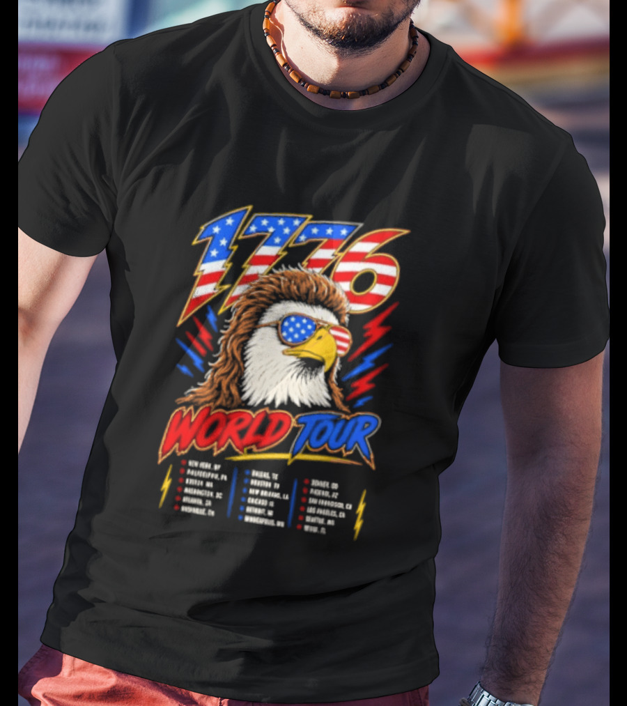 1776 World Tour Bald Eagle Mullet USA Flag Sunglasses T-Shirt