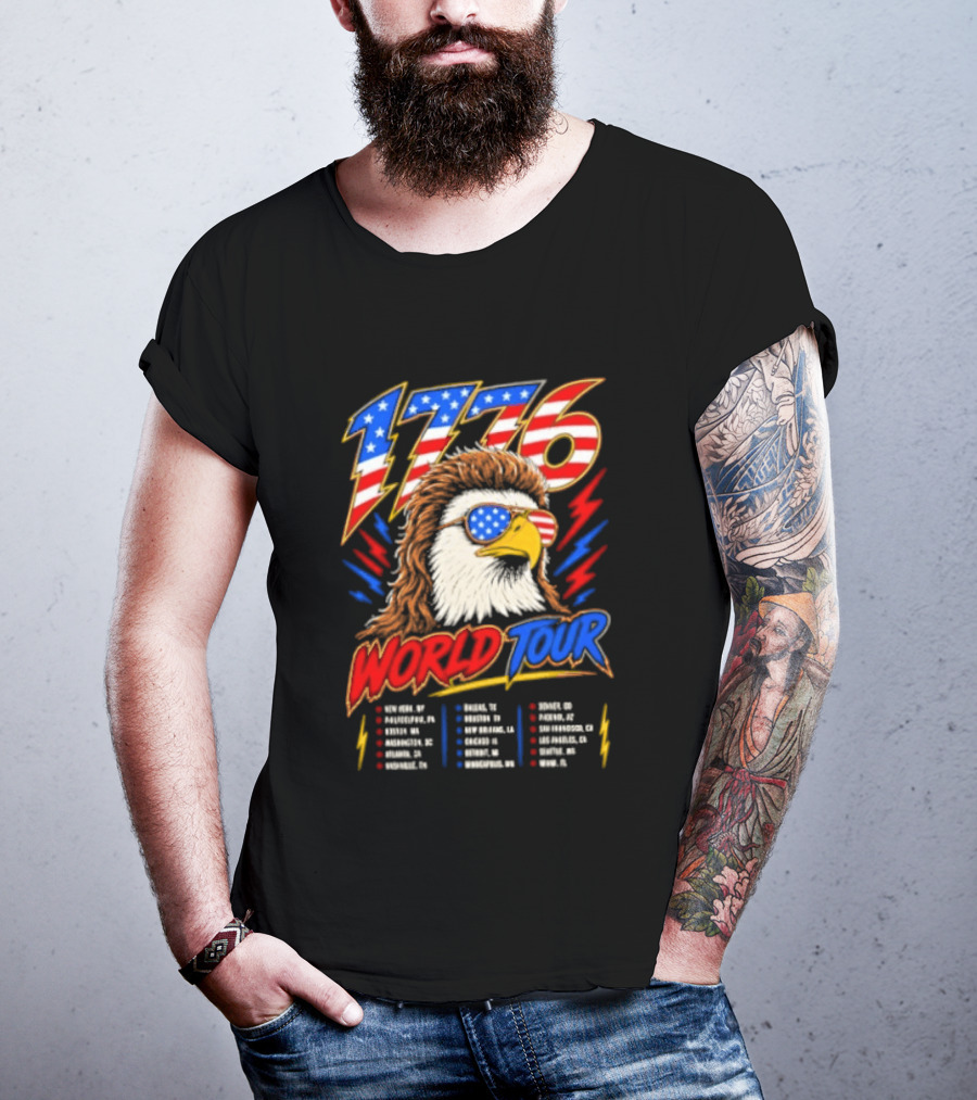 1776 World Tour Bald Eagle Mullet USA Flag Sunglasses T-Shirt