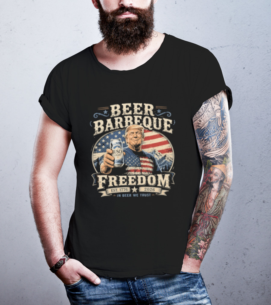 Beer Barbeque Freedom In Beer We Trust 1776 2026 Patriotic 250 Years T-Shirt