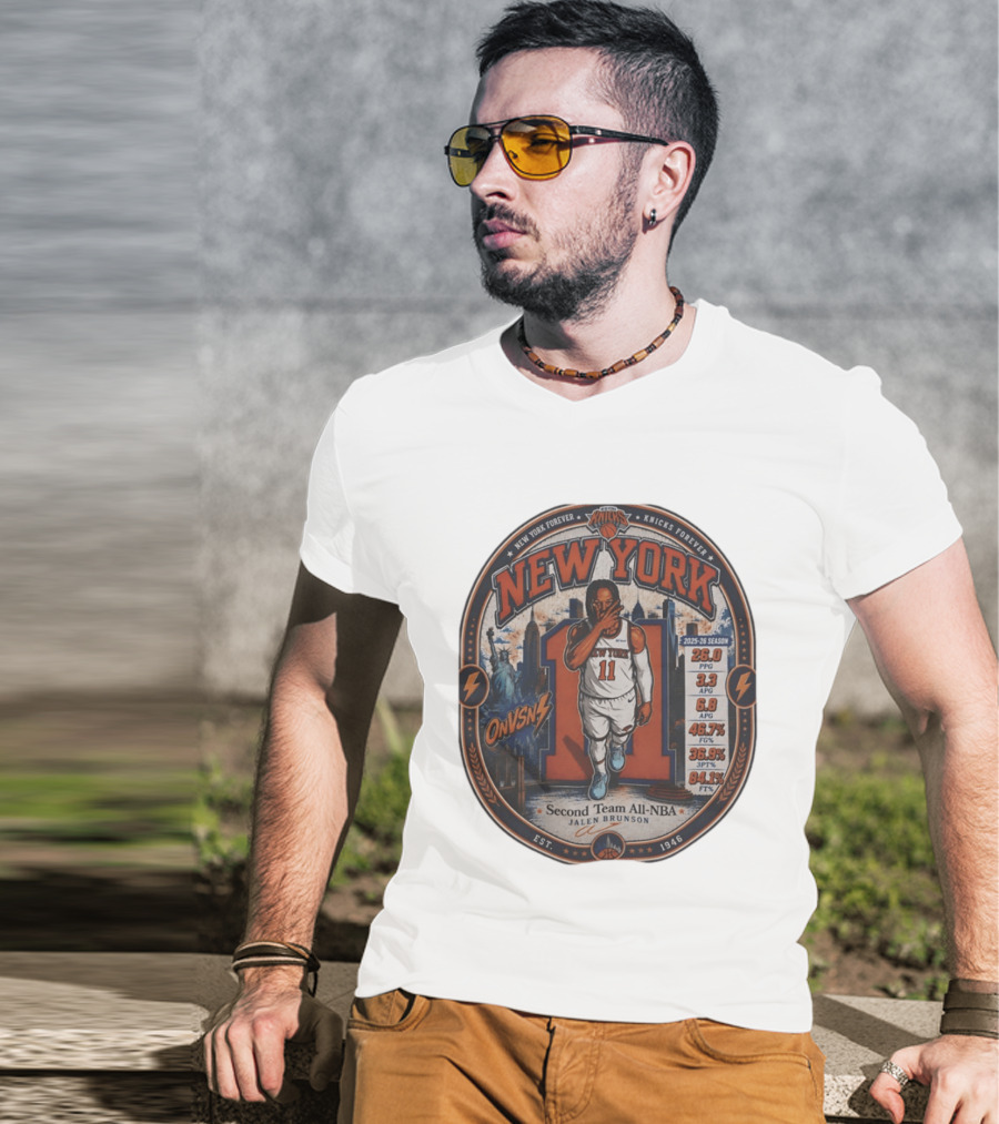Jalen Brunson New York 11 Knicks Forever Second Team All NBA 2025 26 Season Stats T-Shirt