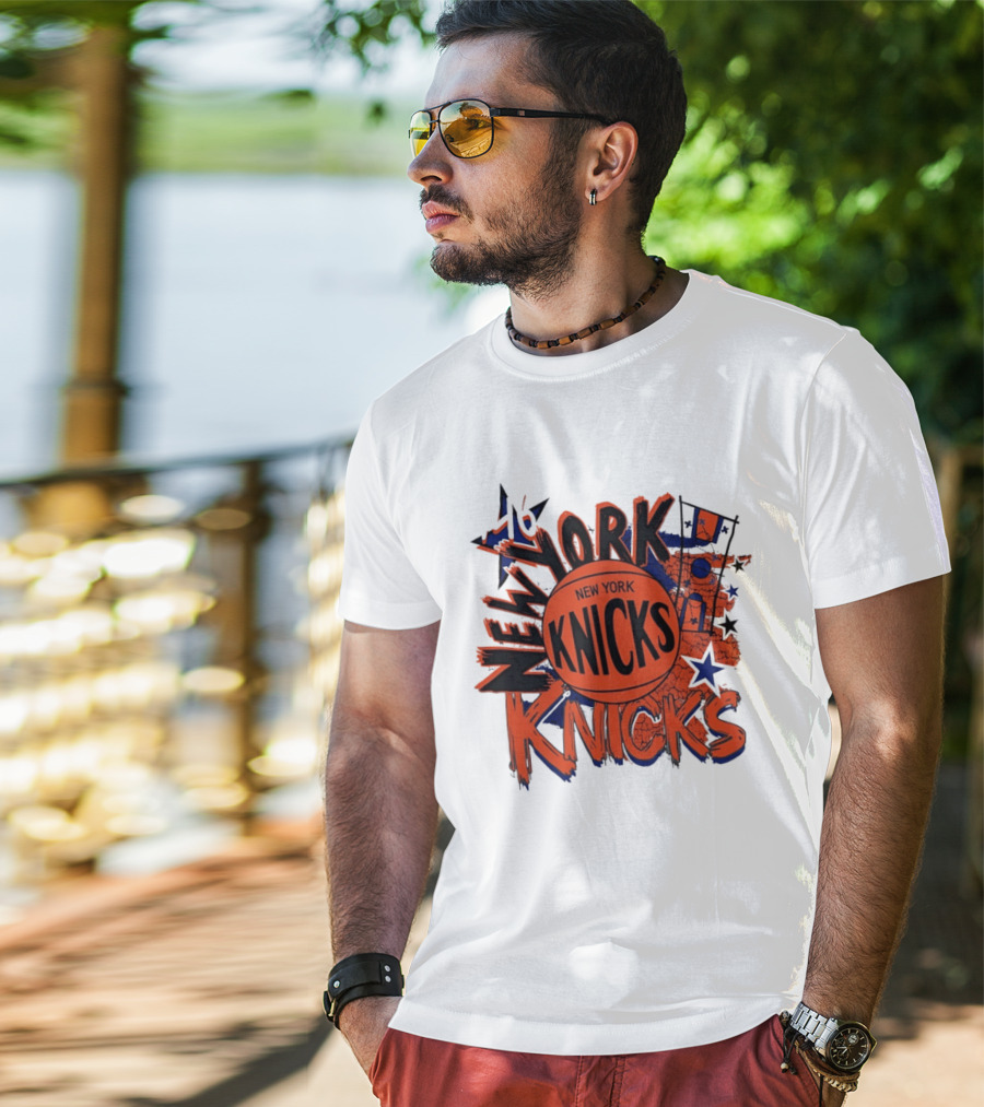 New York Knicks Vintage Basketball 46 Stars And Skyline T-Shirt