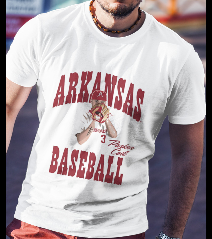 Arkansas Baseball Parker Coil Pitcher Glove Razorbacks Player 3 T-Shirt