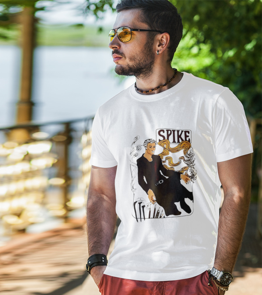 Spike Buffy The Vampire Slayer Illustrated Design With Abstract Vines And Accents T-Shirt