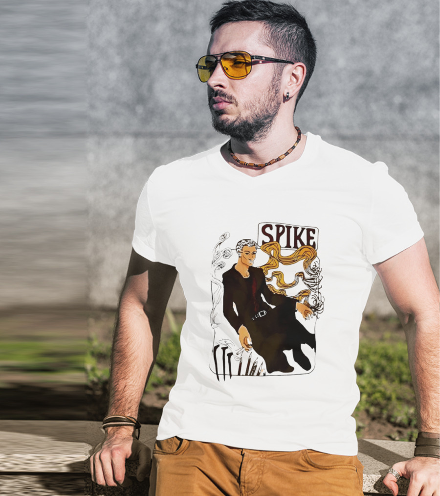 Spike Buffy The Vampire Slayer Illustrated Design With Abstract Vines And Accents T-Shirt