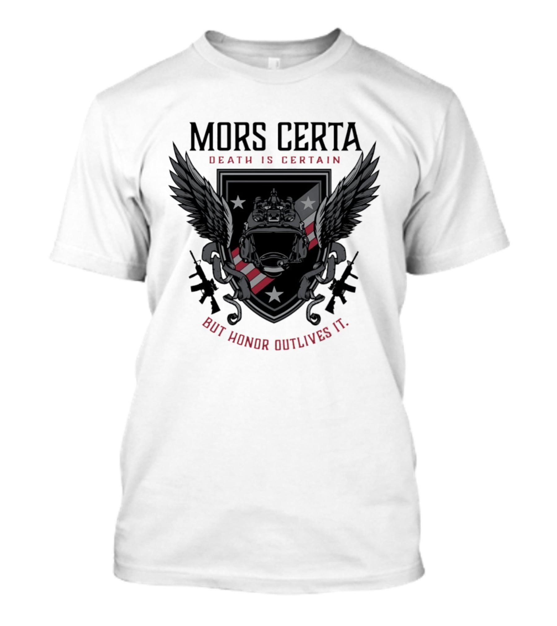 Mors Certa Death Is Certain But Honor Outlives It Winged Helmet Warrior's Legacy T-Shirt