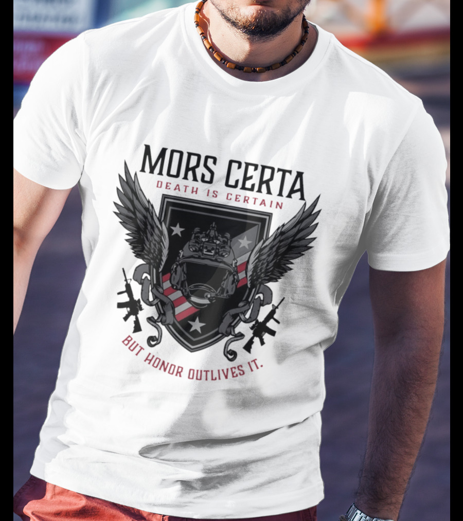 Mors Certa Death Is Certain But Honor Outlives It Winged Helmet Warrior's Legacy T-Shirt