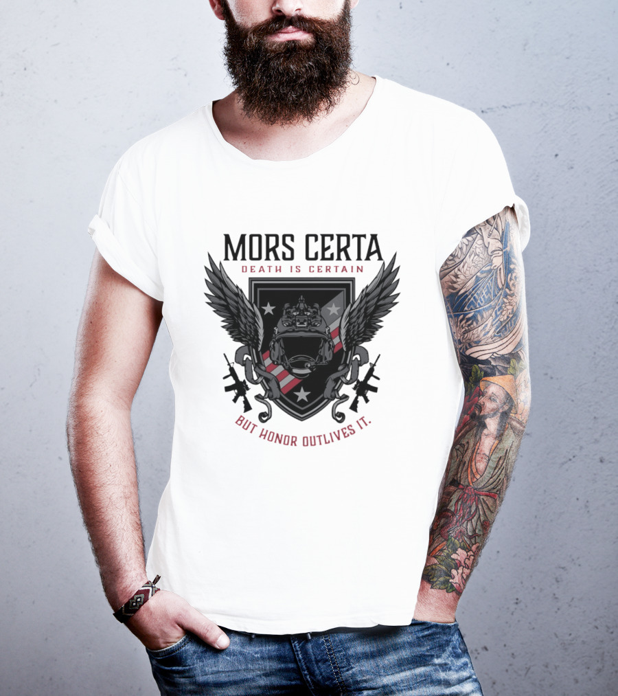 Mors Certa Death Is Certain But Honor Outlives It Winged Helmet Warrior's Legacy T-Shirt