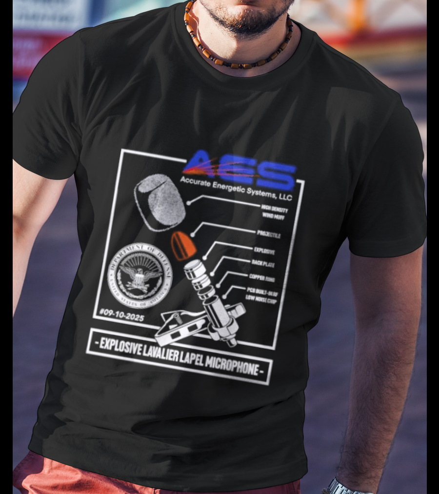 AEC Accurate Energetic Systems LLC Explosive Lavalier Lapel Microphone Components Technical Diagram T-Shirt
