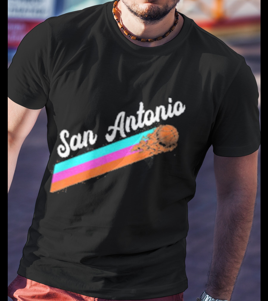 San Antonio Retro Basketball Multicolor Stripes T-Shirt