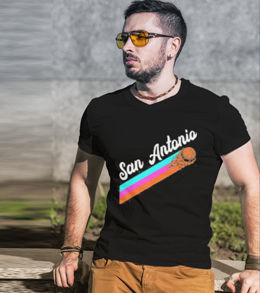 San Antonio Retro Basketball Multicolor Stripes T-Shirt