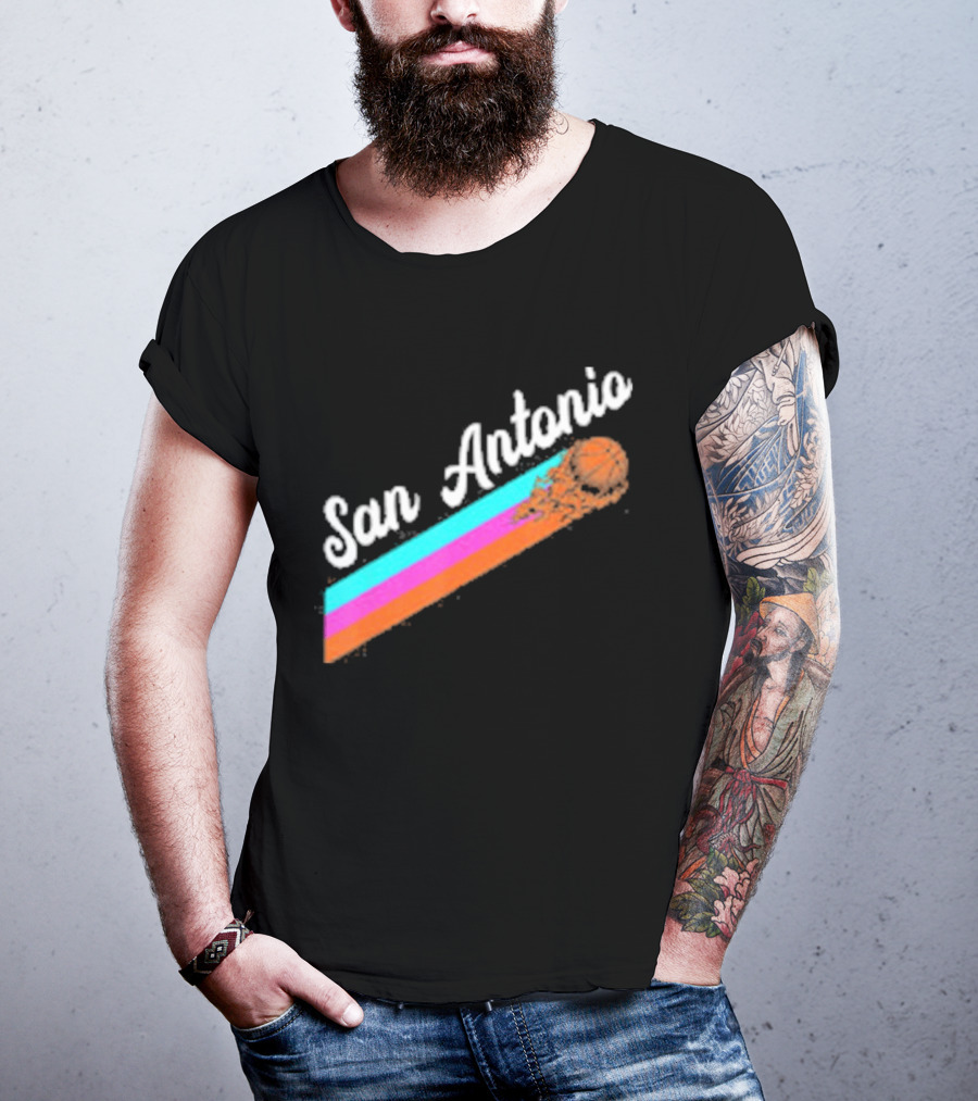 San Antonio Retro Basketball Multicolor Stripes T-Shirt