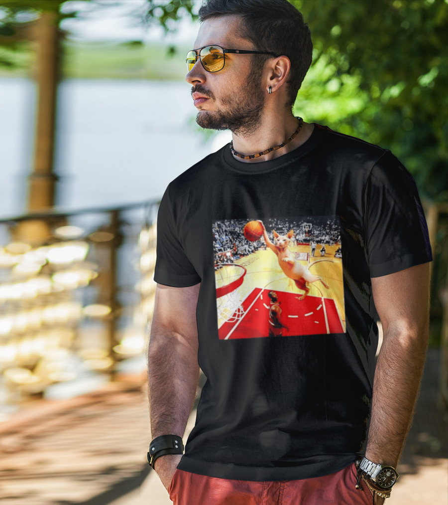 Sphynx Cat Slam Dunk Basketball Scene With Crowd T-Shirt