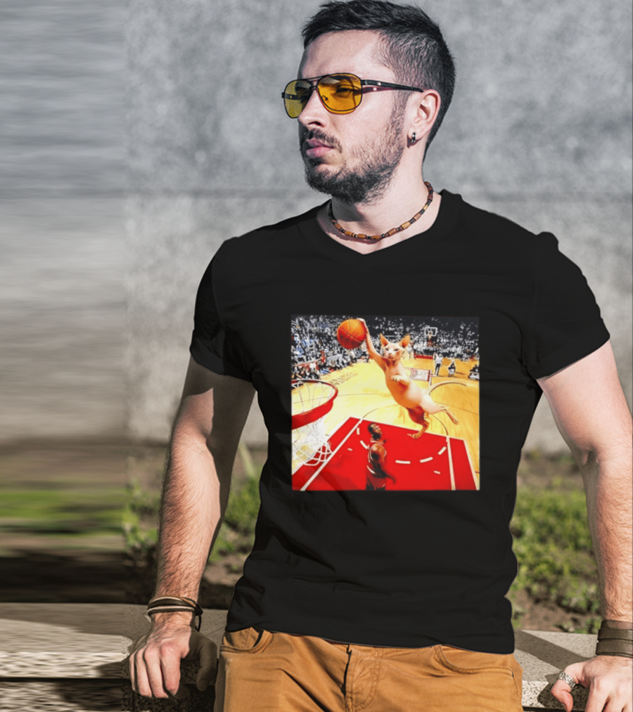 Sphynx Cat Slam Dunk Basketball Scene With Crowd T-Shirt
