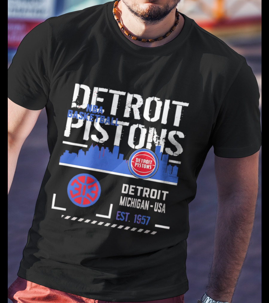 Detroit Pistons NBA Basketball Michigan USA Skyline Est. 1957 T-Shirt