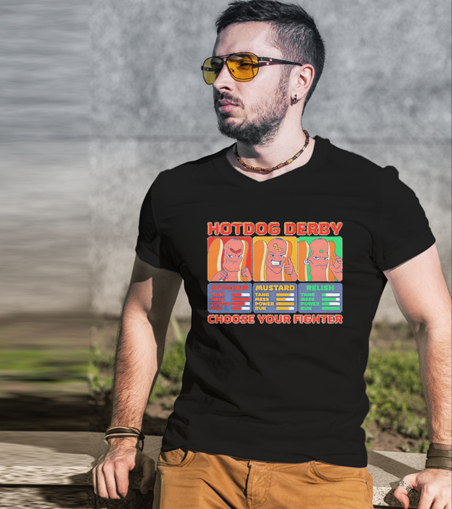 Hot Dog Derby Ketchup Mustard Relish Choose Your Fighter T-Shirt