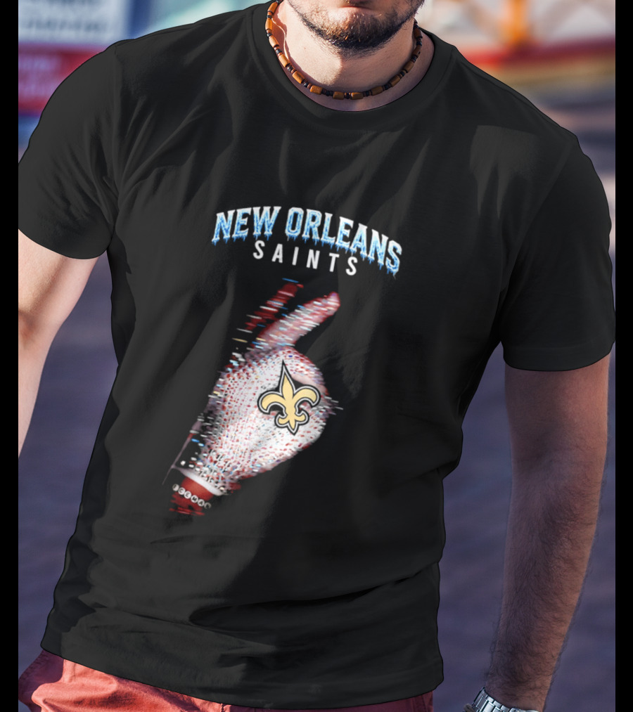 New Orleans Saints 2026 Iceman Glitch Effect Fleur De Lis T-Shirt