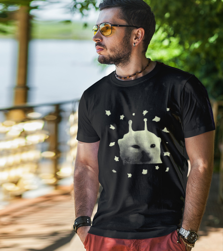 Y2K Alien Cat Meme With Stars T-Shirt