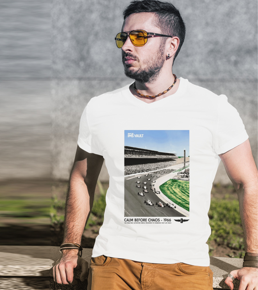 From The IMS Vault Calm Before Chaos 1966 Indianapolis Motor Speedway Racing Scene T-Shirt
