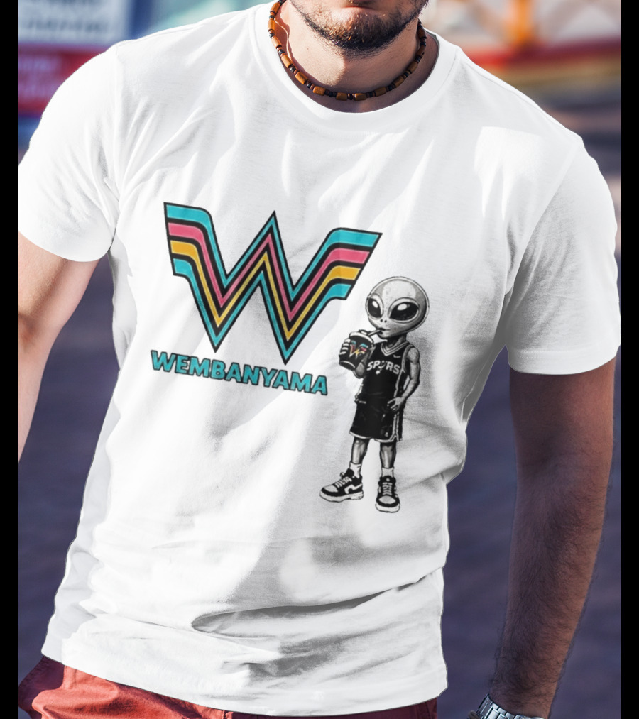 San Antonio Spurs Wembanyama Alien Drinking Spurs T-Shirt