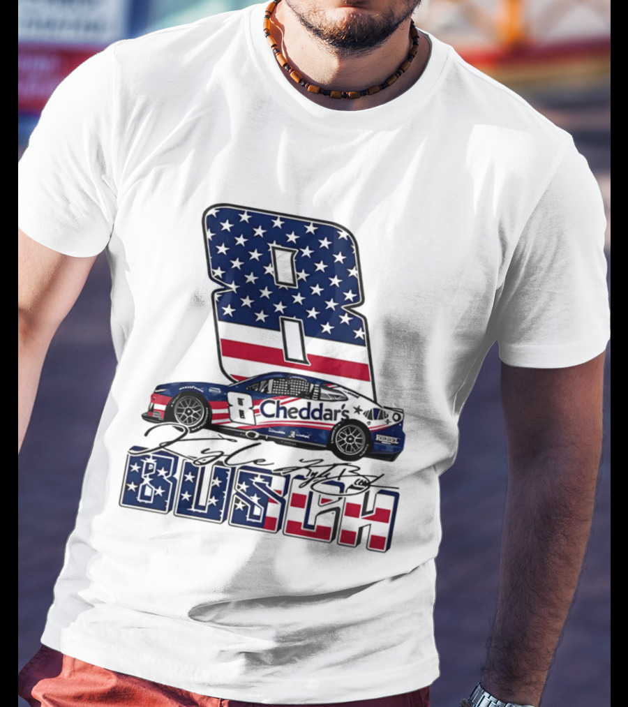 Kyle Busch Racing 8 American Flag Cheddar's Car Stars Stripes T-Shirt