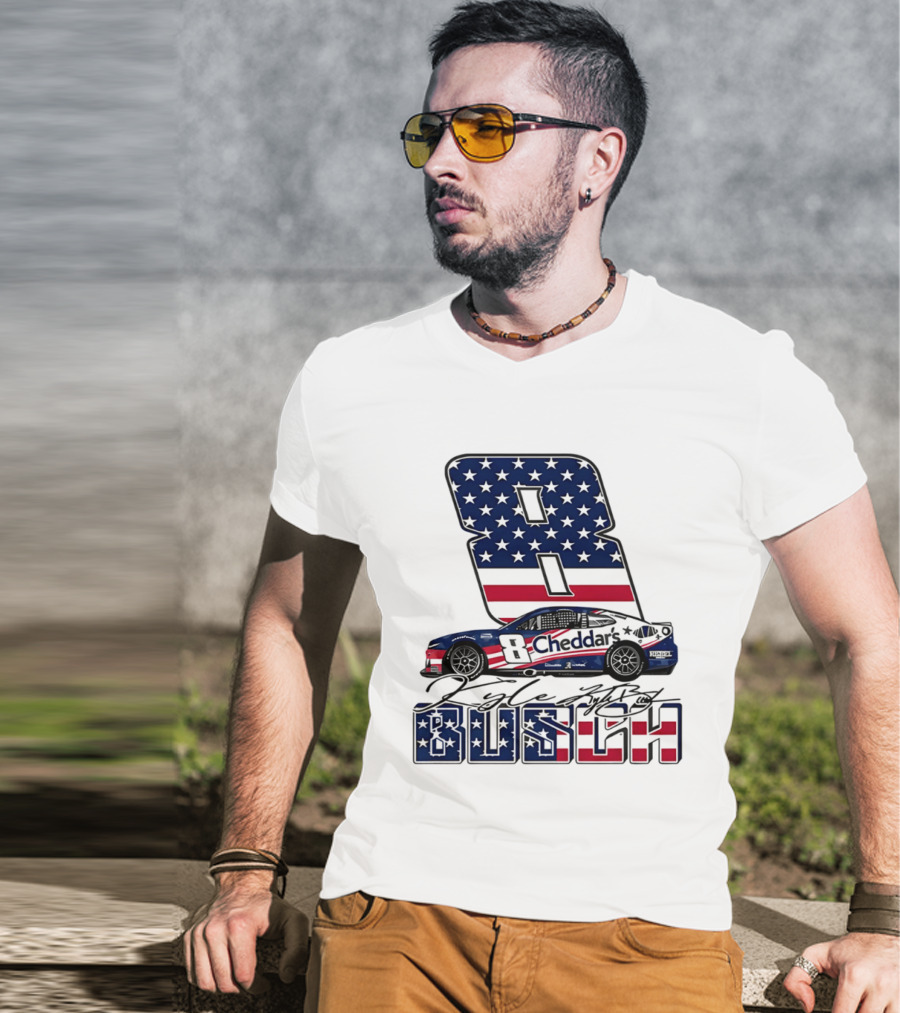 Kyle Busch Racing 8 American Flag Cheddar's Car Stars Stripes T-Shirt