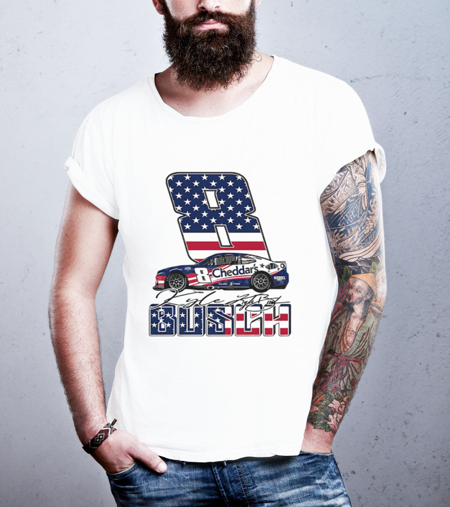 Kyle Busch Racing 8 American Flag Cheddar's Car Stars Stripes T-Shirt