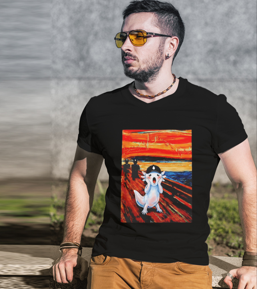 Axolotl Liquid The Scream Parody Painting Munch T-Shirt