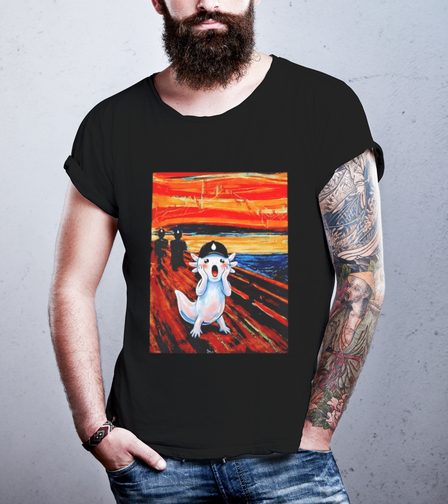 Axolotl Liquid The Scream Parody Painting Munch T-Shirt