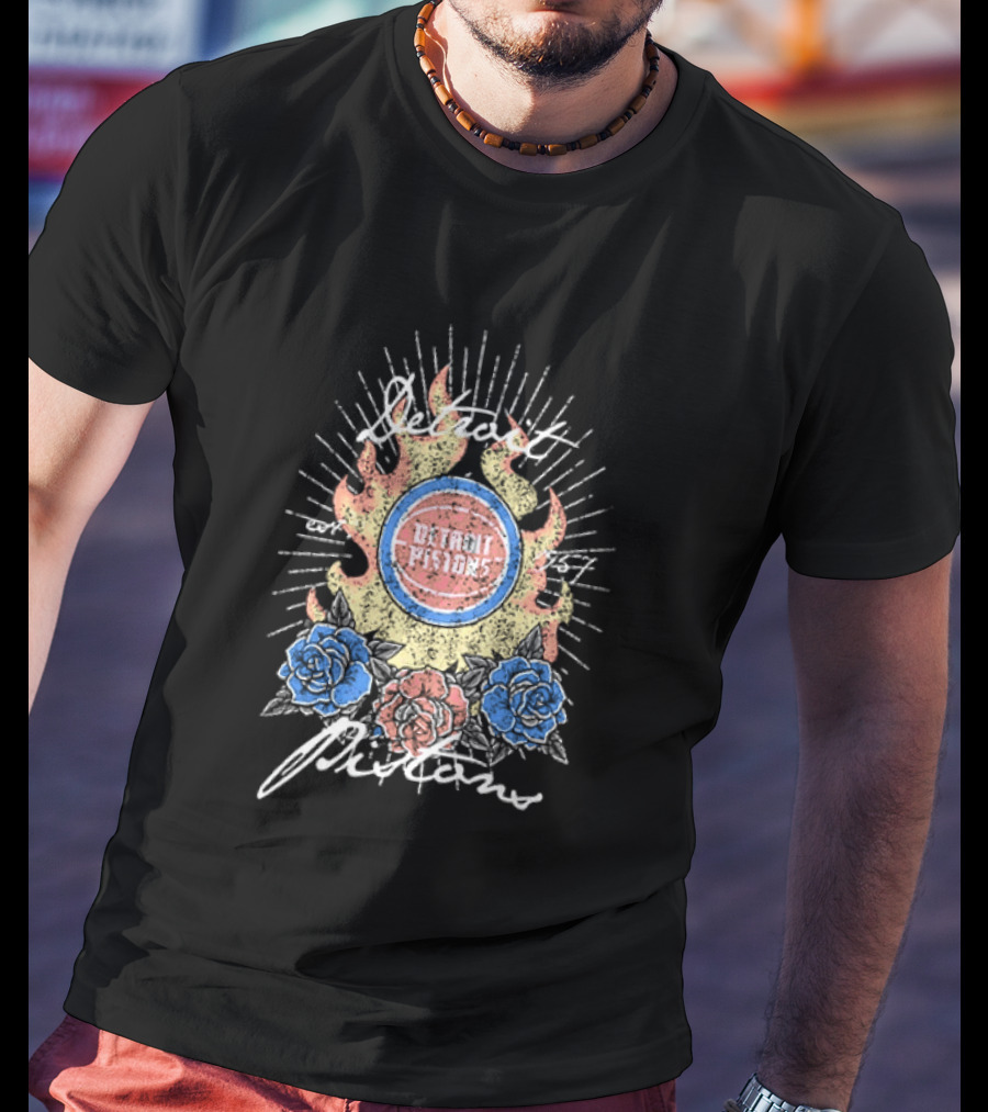 Detroit Pistons Fire Roses Basketball Est 1957 T-Shirt