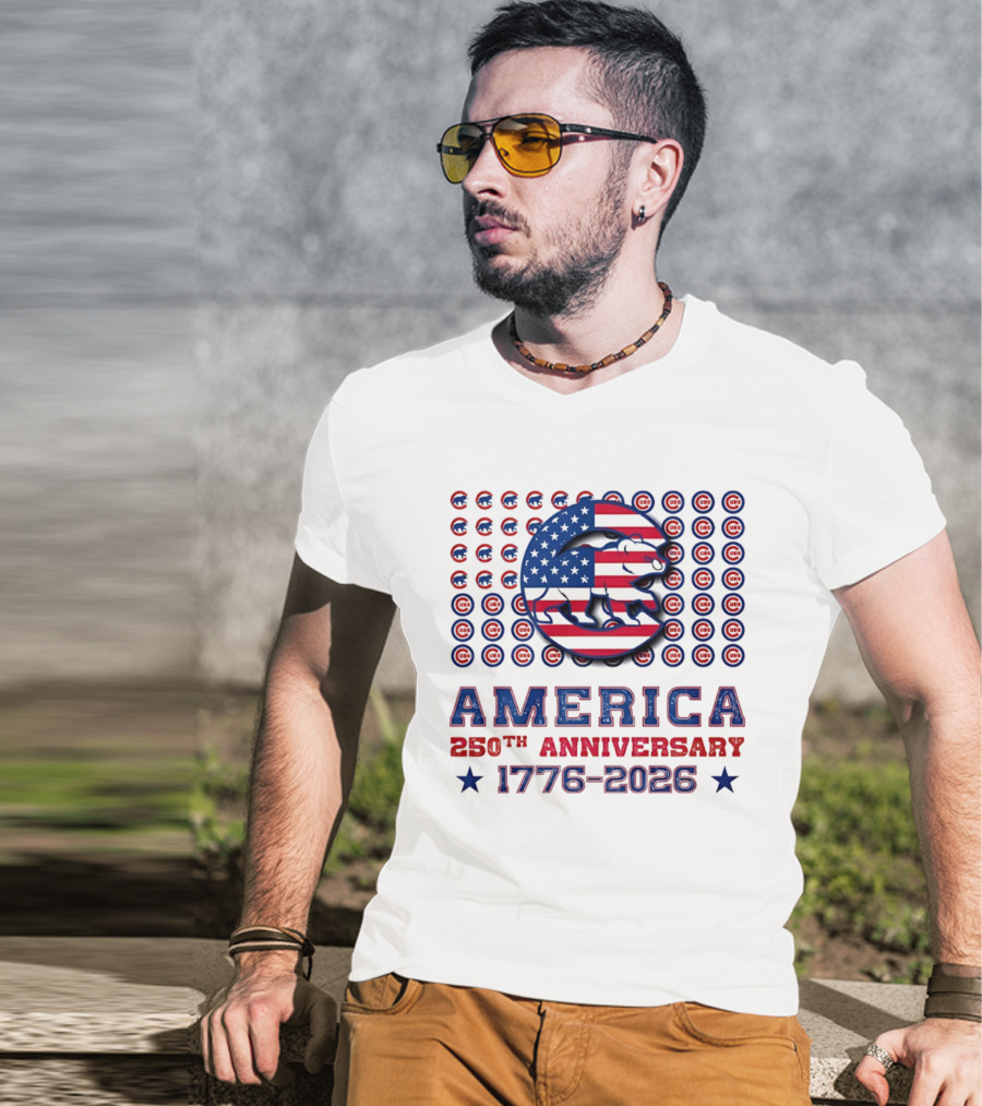 Chicago Cubs America 250th Anniversary 1776 2026 Stars And Stripes Bear T-Shirt
