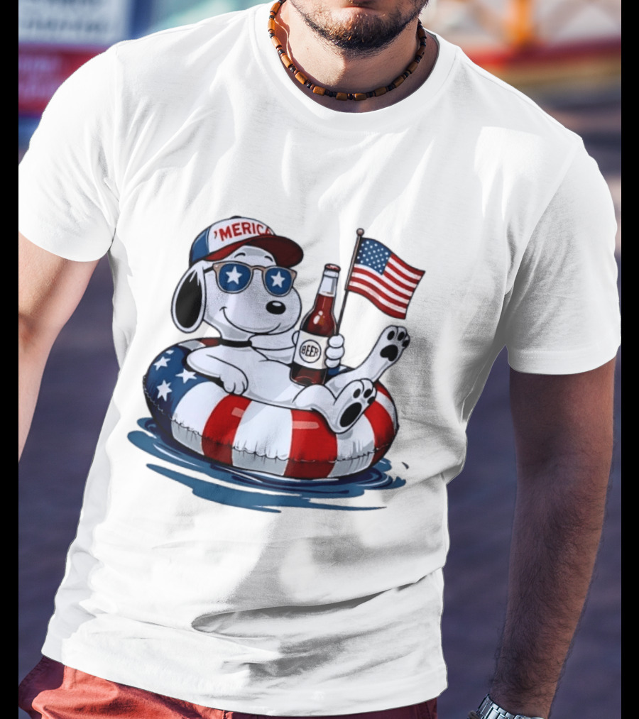 Snoopy Patriotic American Flag Beer Floaty Relaxing T-Shirt