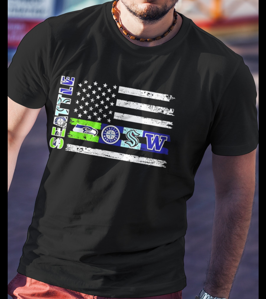 Seattle Seahawks Mariners Kraken Washington Flag T-Shirt