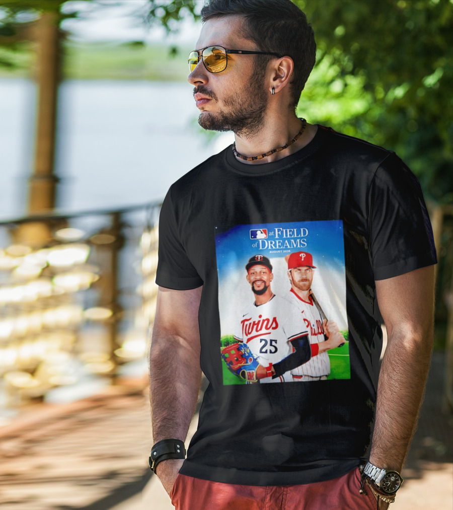 Twins Buxton Vs Phillies Harper MLB At Field Of Dreams August 2026 T-Shirt