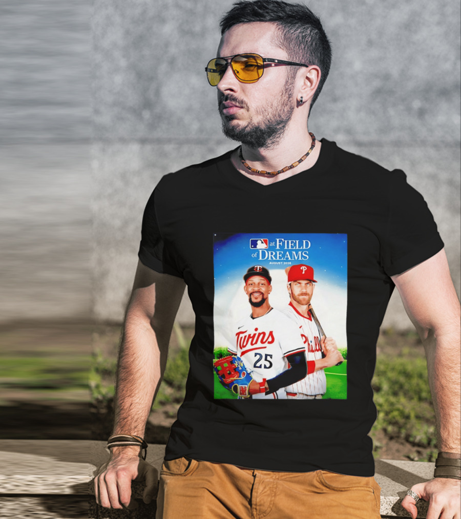 Twins Buxton Vs Phillies Harper MLB At Field Of Dreams August 2026 T-Shirt