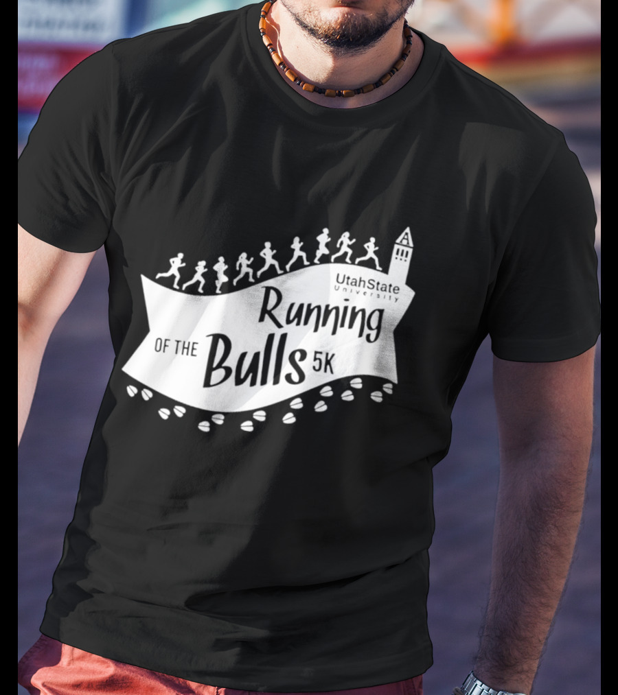 Utah State Running Of The Bulls 5K Event With Runners And Tower T-Shirt