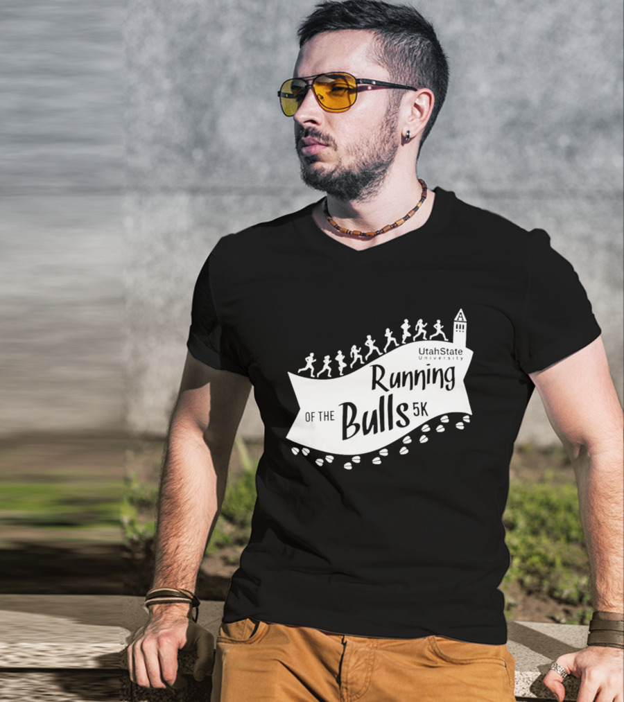Utah State Running Of The Bulls 5K Event With Runners And Tower T-Shirt