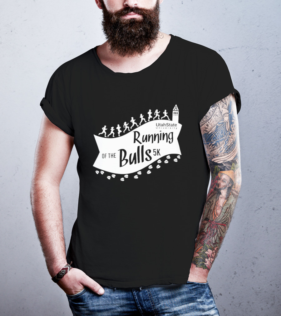 Utah State Running Of The Bulls 5K Event With Runners And Tower T-Shirt