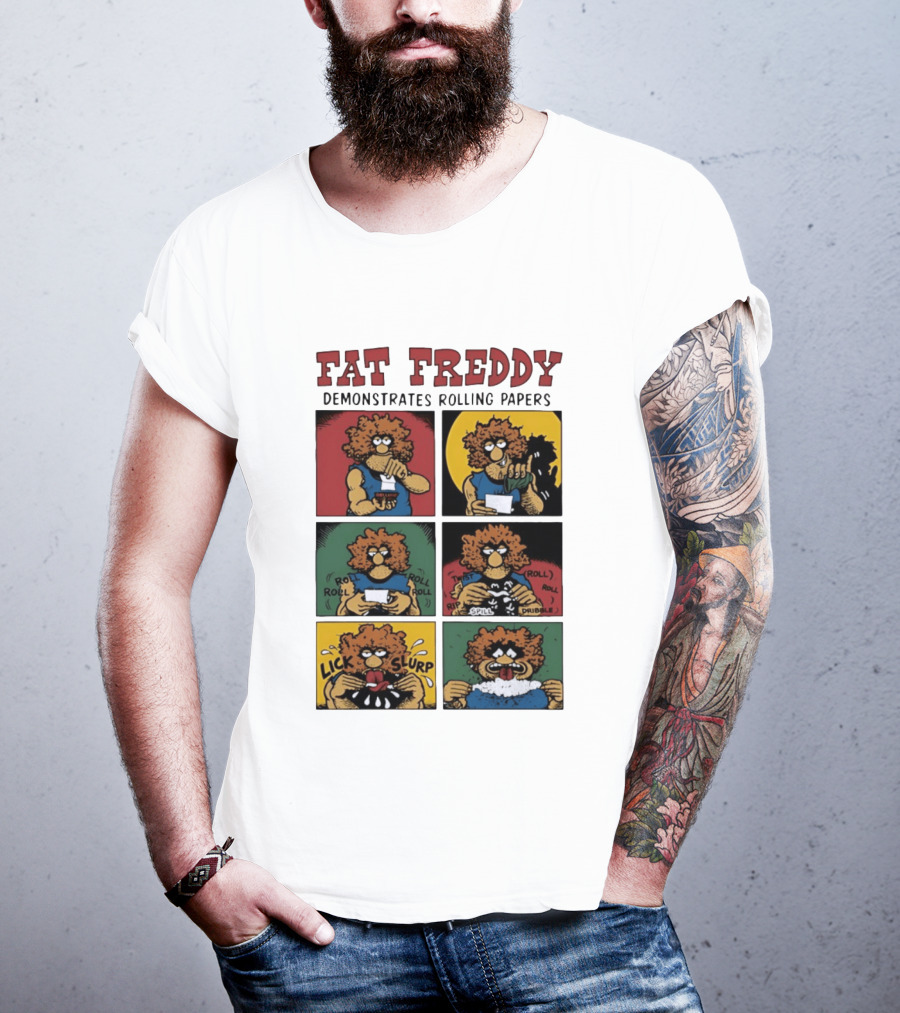 Fabulous Furry Freak Brothers Fat Freddy Rolling Papers Guide Comic Panels T-Shirt