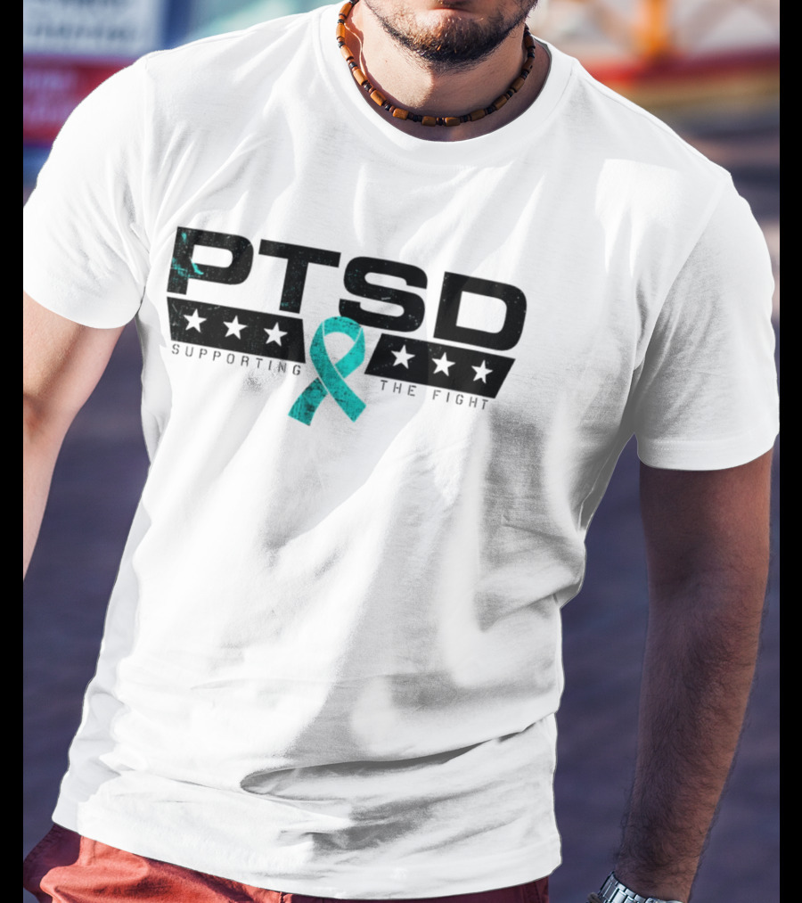 PTSD Supporting The Fight Teal Ribbon Stars T-Shirt