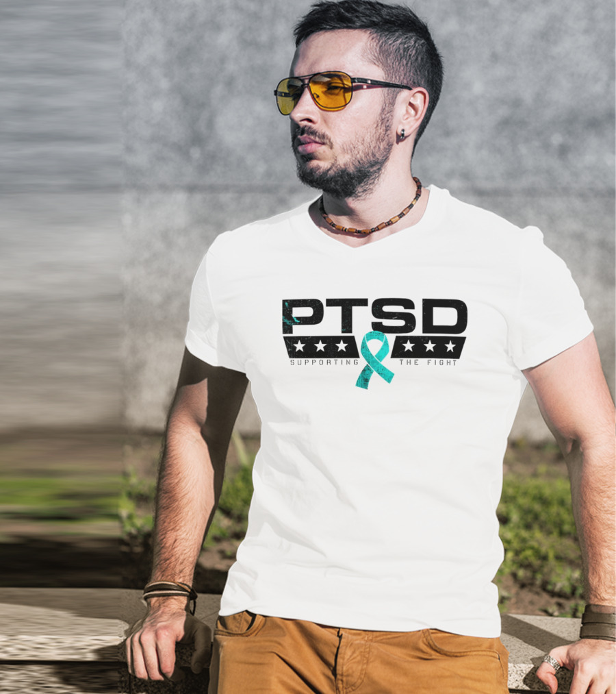 PTSD Supporting The Fight Teal Ribbon Stars T-Shirt