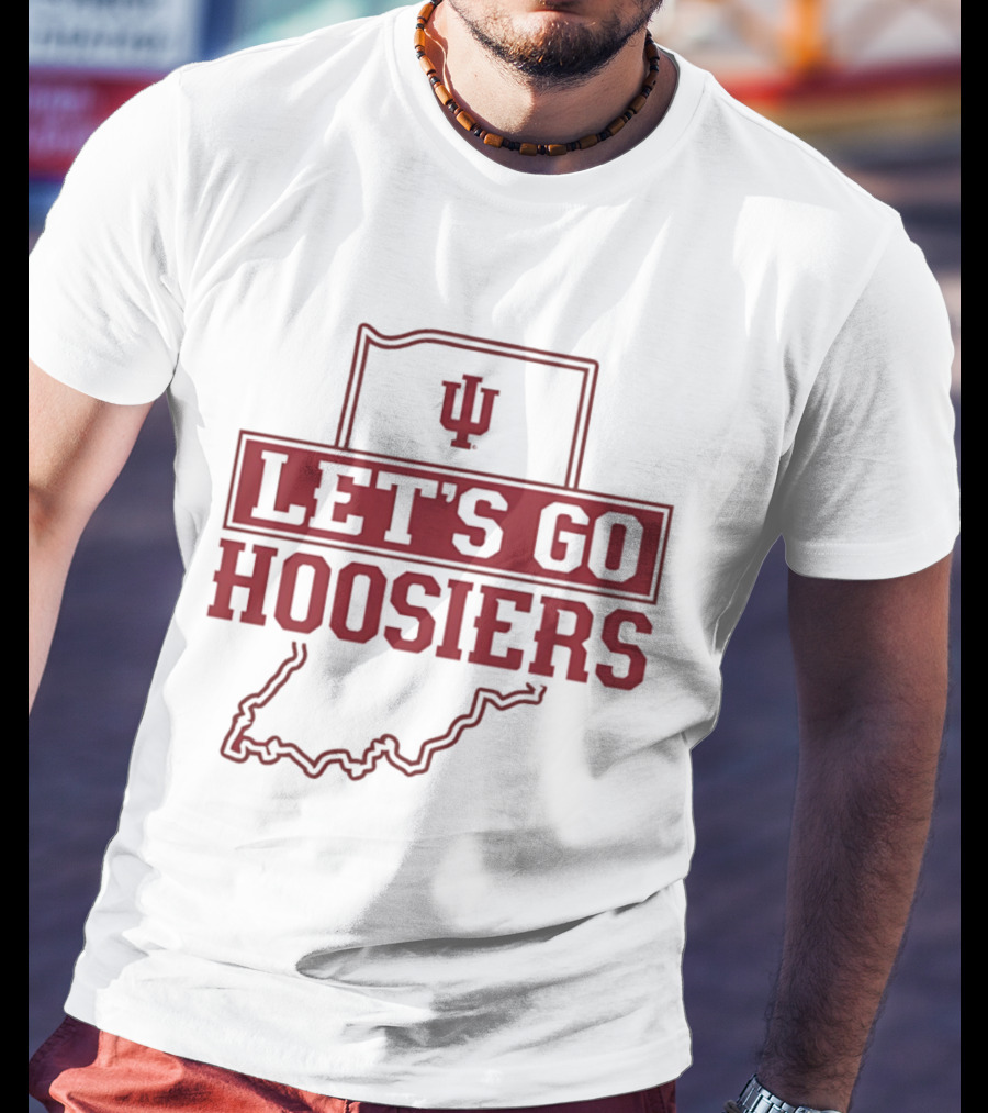 Indiana Let's Go Hoosiers IU State Map T-Shirt