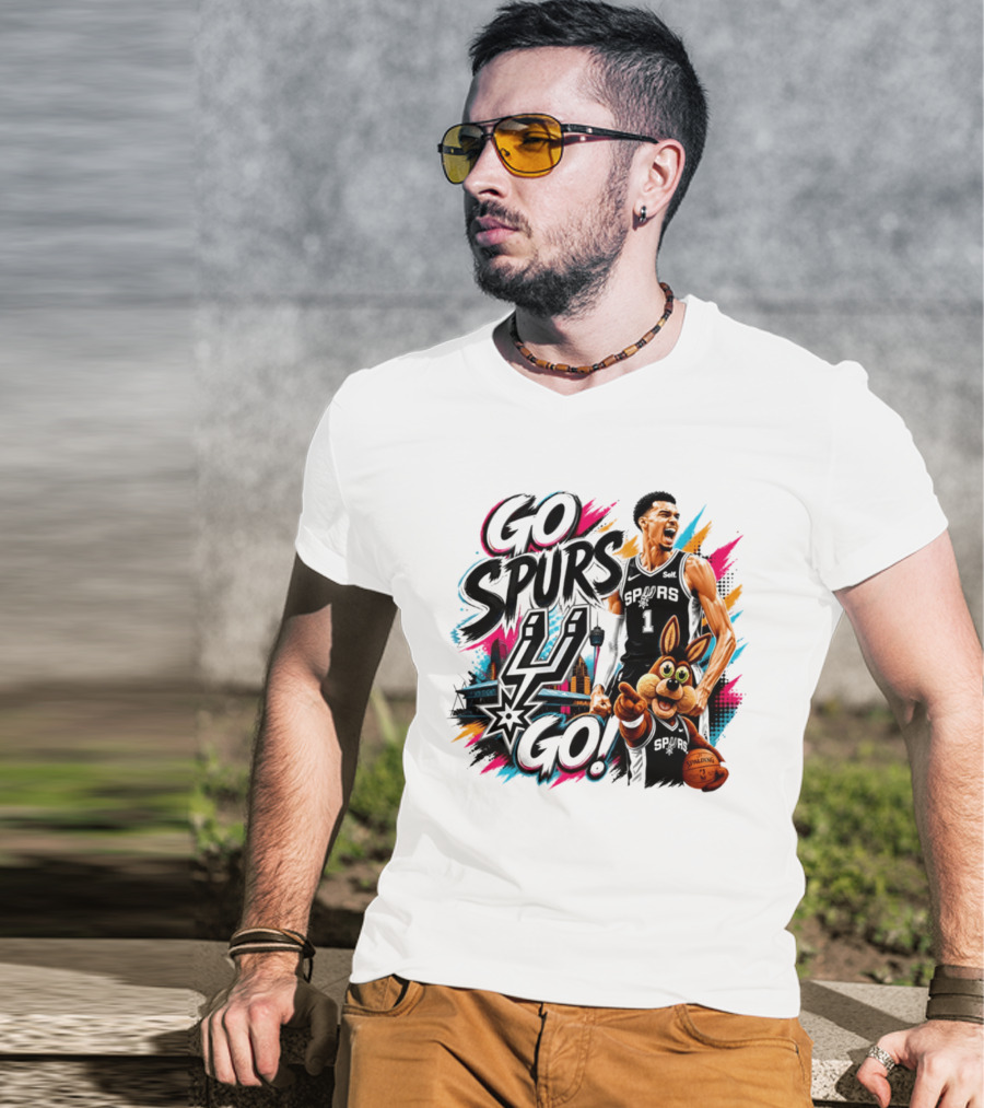 Go Spurs Go San Antonio Spurs Victor Wembanyama City Skyline T-Shirt