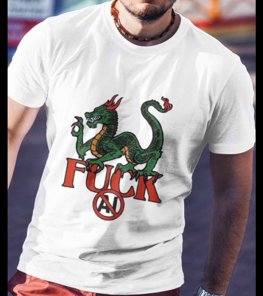 Green Dragon Fuck No AI Symbol With Bold Red T-Shirt