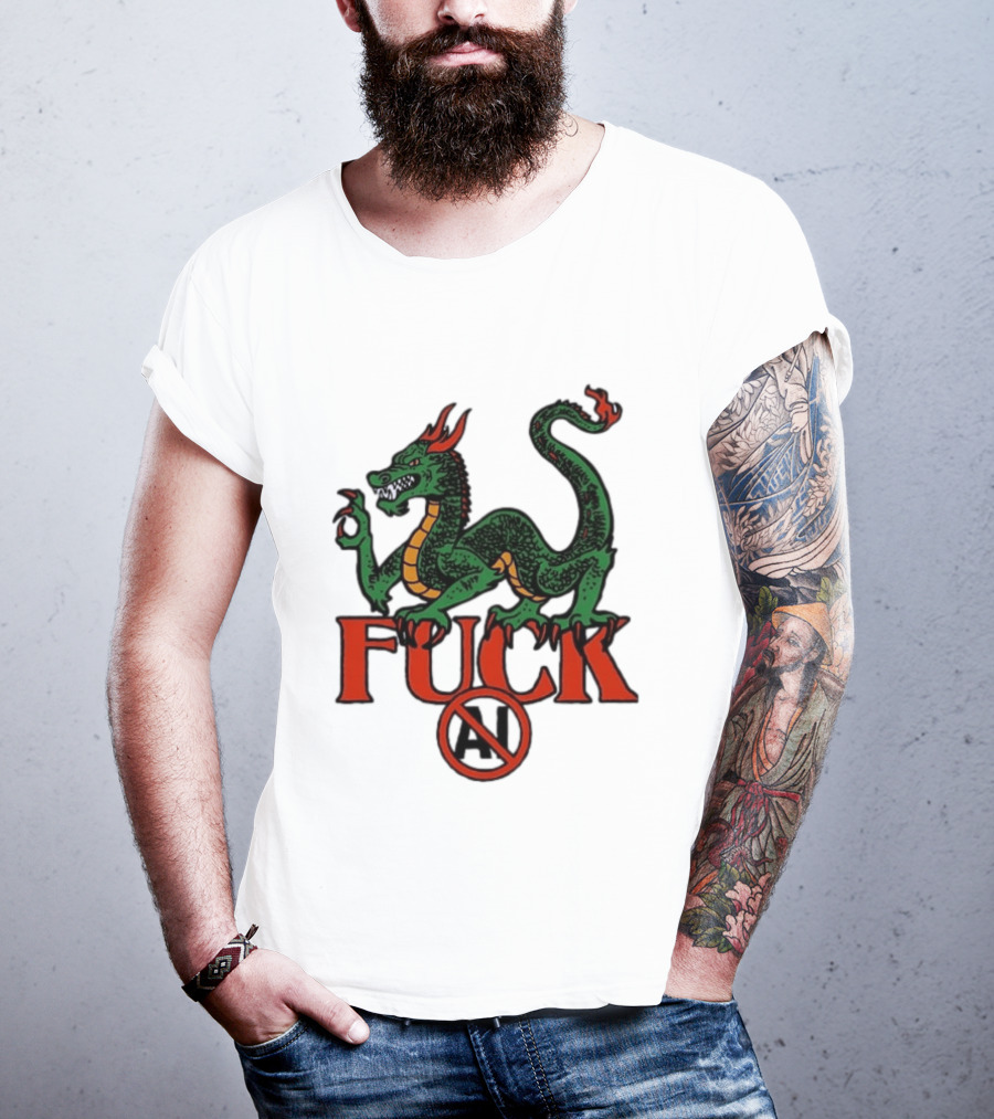 Green Dragon Fuck No AI Symbol With Bold Red T-Shirt