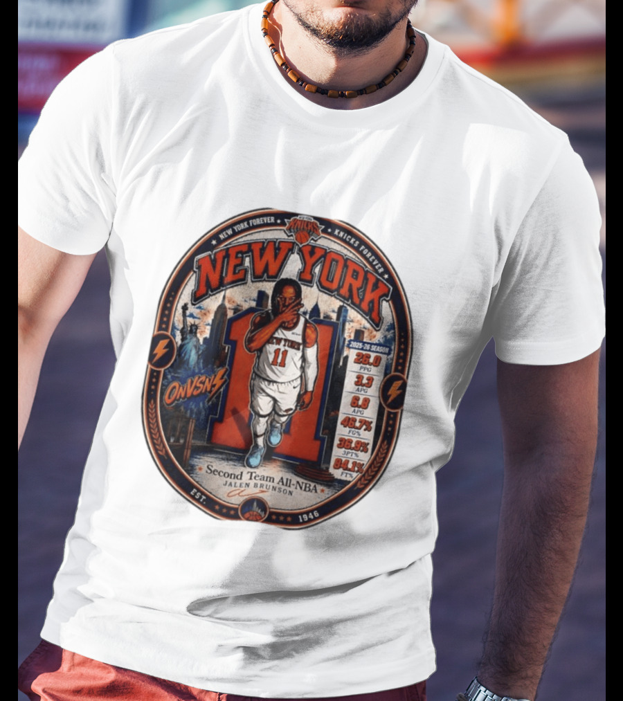 New York Knicks Jalen Brunson Second Team All NBA 2025 26 Season Stats T-Shirt