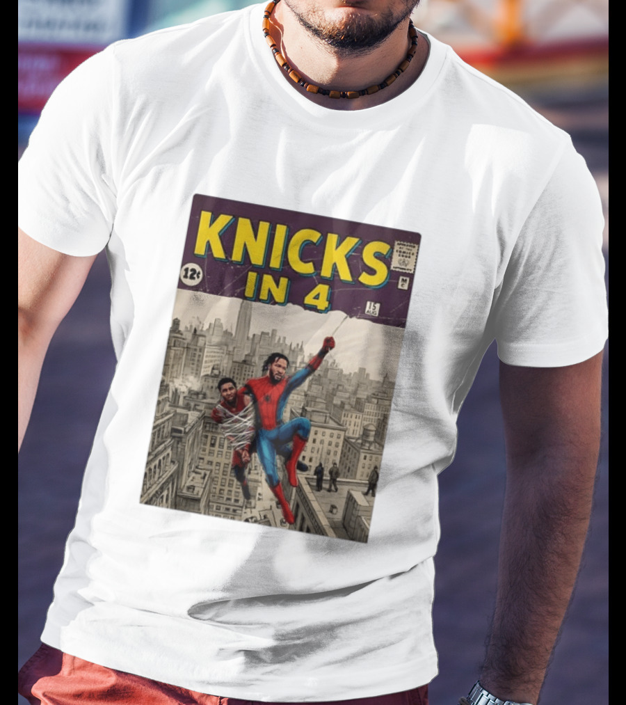Knicks In 4 Comics Spider Man Derrick Rose Donovan Mitchell Basketball T-Shirt