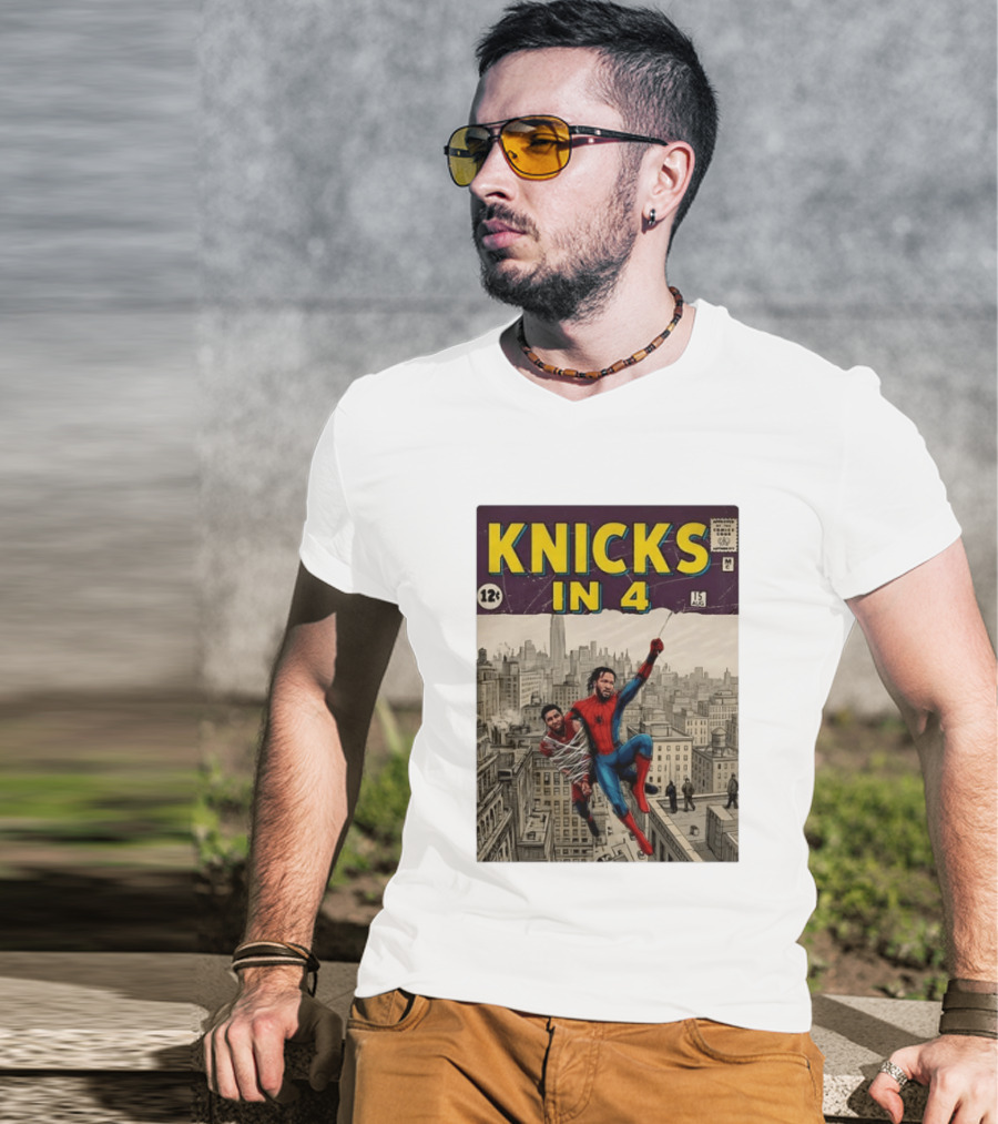 Knicks In 4 Comics Spider Man Derrick Rose Donovan Mitchell Basketball T-Shirt