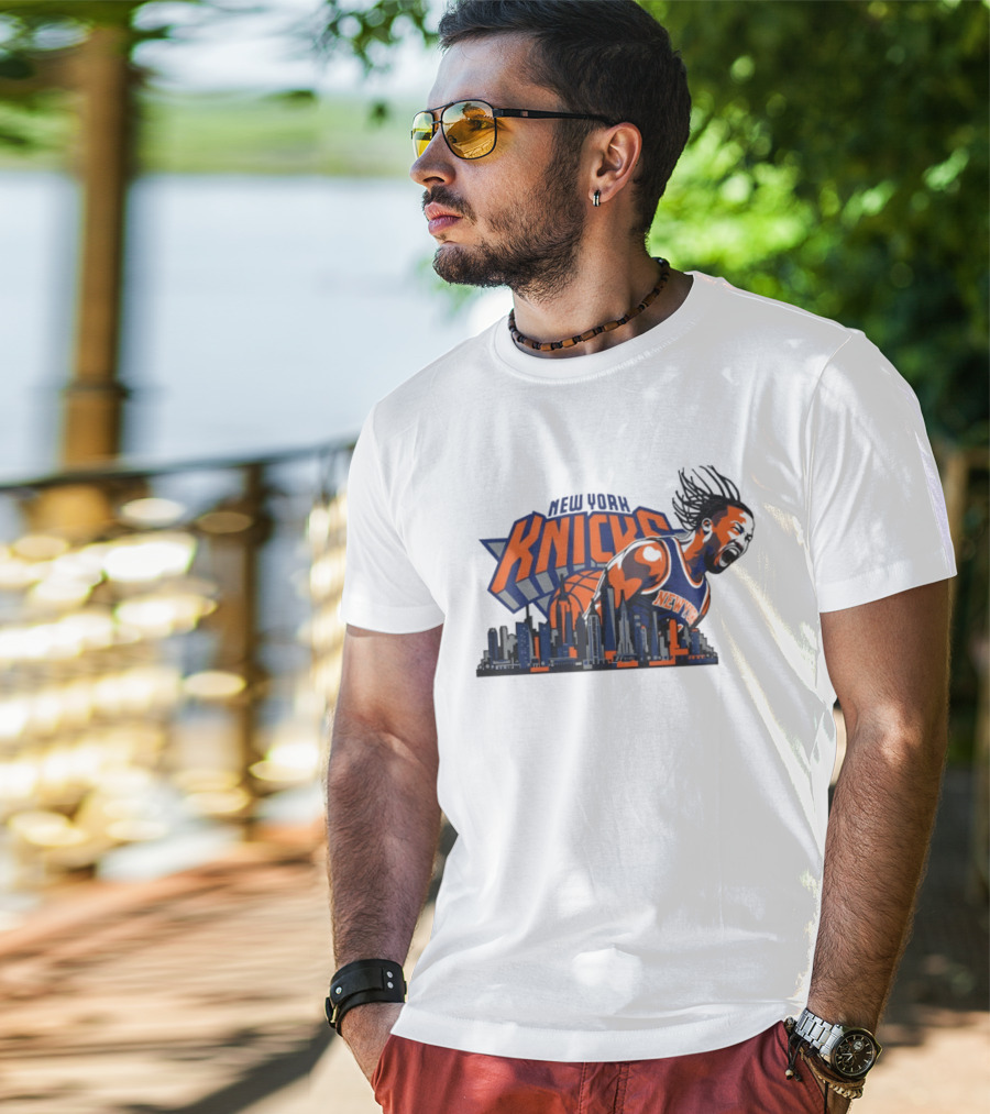 New York Knicks Jalen Brunson Skyline Celebration T-Shirt