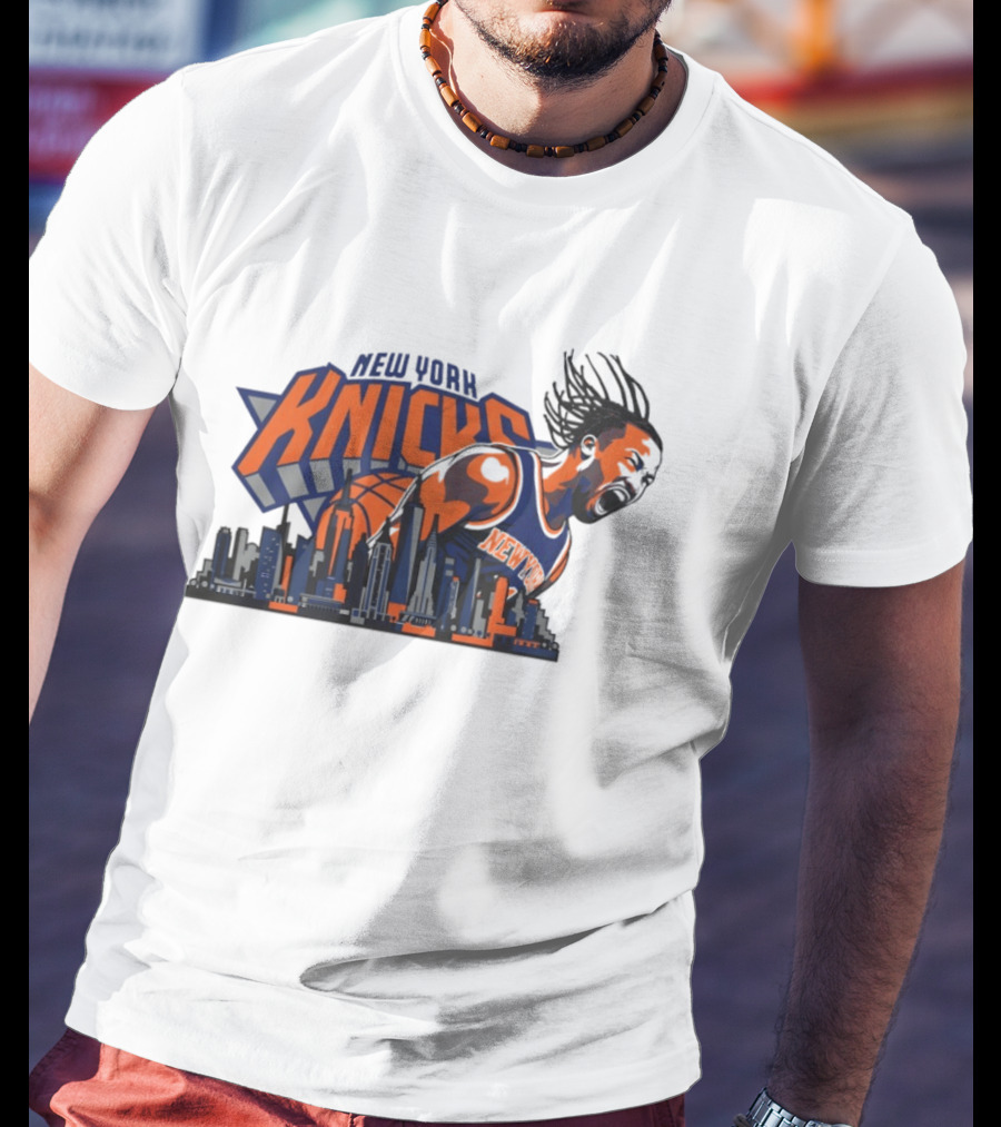 New York Knicks Jalen Brunson Skyline Celebration T-Shirt